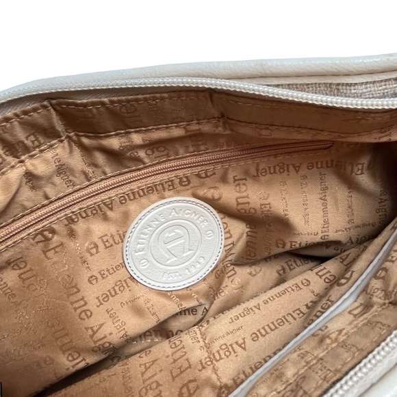 ETIENNE AIGNER Woven Cream Ivory Genuine Leather Trim Shoulder Bag Purse Handbag - Picture 14 of 16